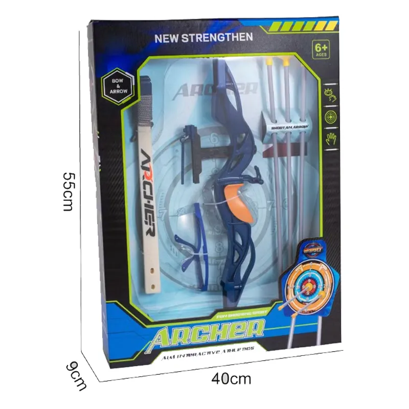 Archer Simulation Bow Arrow Set Kids Toy Outdoor Shooting Target Game with 3 Arrows & 1 ِArcher – Random Color 1 Pcs (RHY-015A)